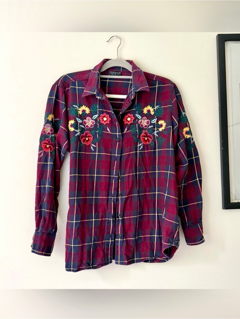 Topshop Plaid Floral Button Down | Size 8
